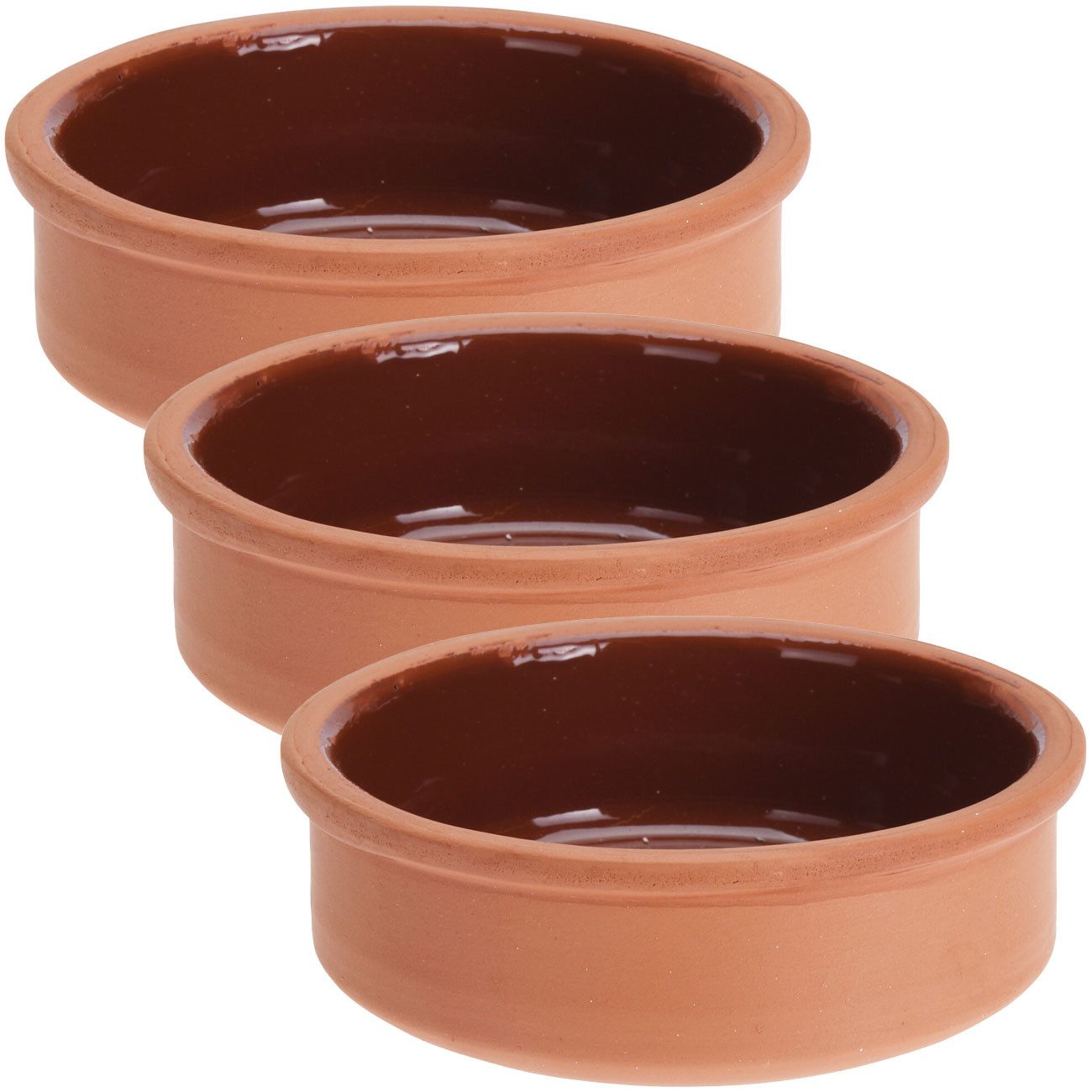 Excellent Houseware Tapas-Schale Tapas Schalen Set Terracotta Ø 12x4 cm, 3er-/6er-Set braun glasiert, (3-tlg), Tapas-Schale 160 g, innen glasiert, außen rau, hitzebeständig