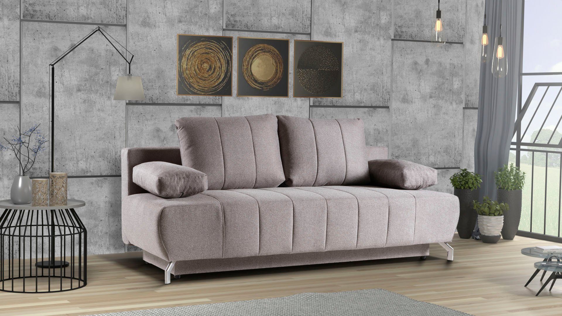 WERK2 Schlafsofa Troya Bettsofa mit Bettkasten und Federkern, Breite 210cm, 2-Sitzer Sofa und Schlafcouch mit Federkern & Bettkasten