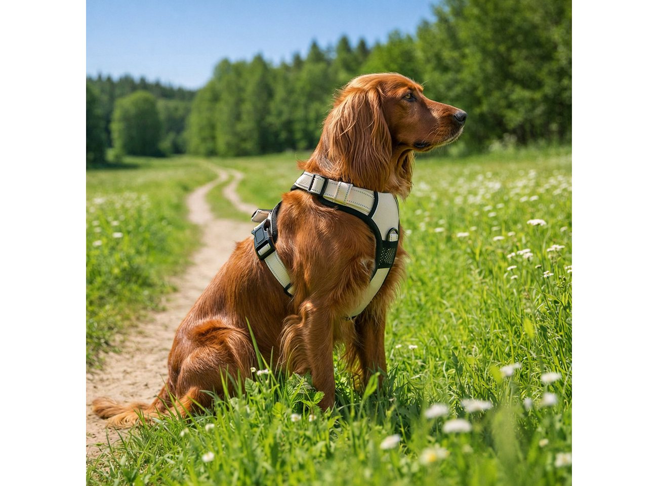 belviona Y-Geschirr gepolstert, reflektierend & verstellbar, Größe S, beige, Nylon, Anti-Zug Hundegeschirr mit Brustring & Kontrollgriff