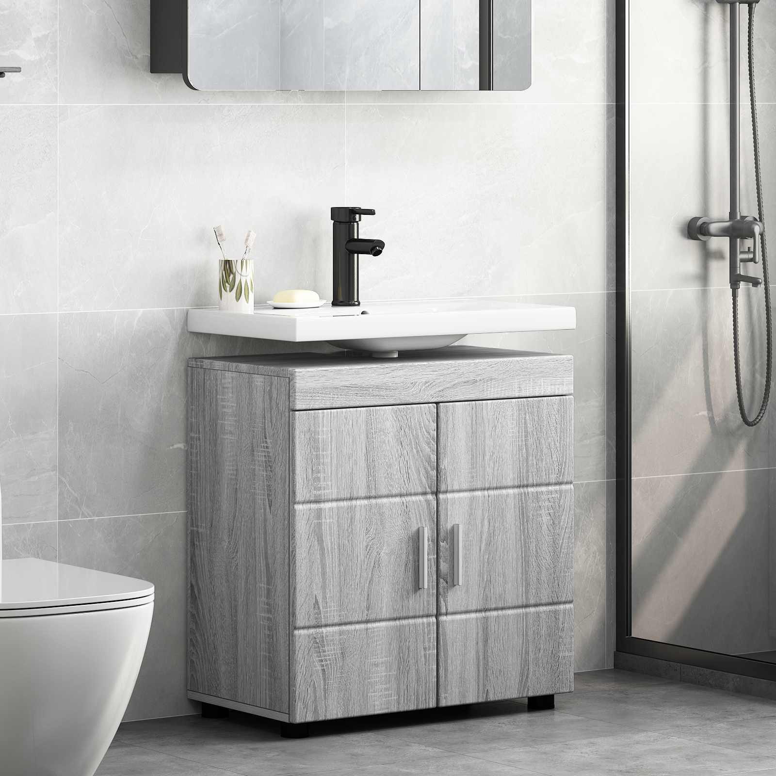 vidaXL Badezimmerspiegelschrank Badezimmerschrank-Set TULUM Graues Sonoma 60 x 34 x 63 cm (1-St)