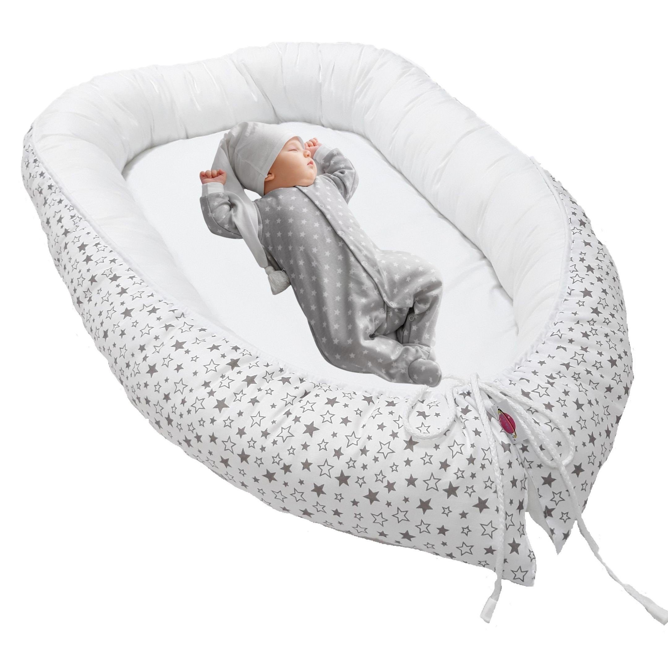 Kuschelnest Babynest "Sterne" weiß, multifunktionale Bettlösung, Mitwachsend