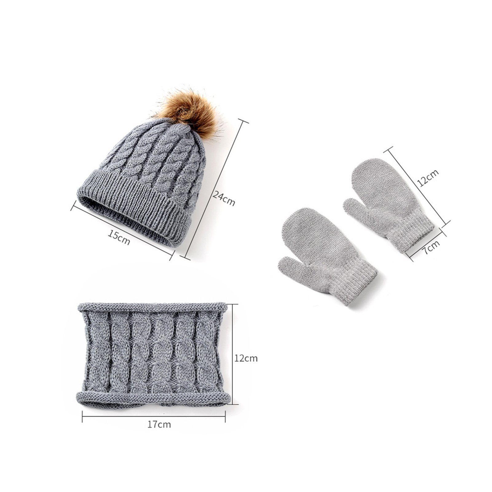 Kinder Schwarz Kinder Handschuhe Set Schal Hut Schal Handschuhe Warme runder Strickmütze Winter Rutaqian Beanie für Mädchen Set Wintermütze