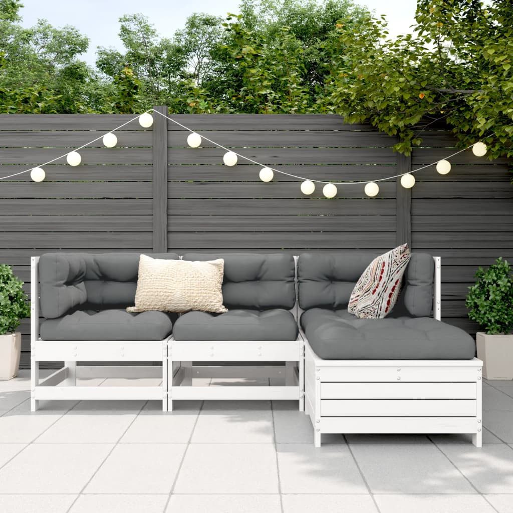 vidaXL Gartenlounge-Set 4-tlg. Garten-Sofagarnitur Weiß Massivholz günstig online kaufen