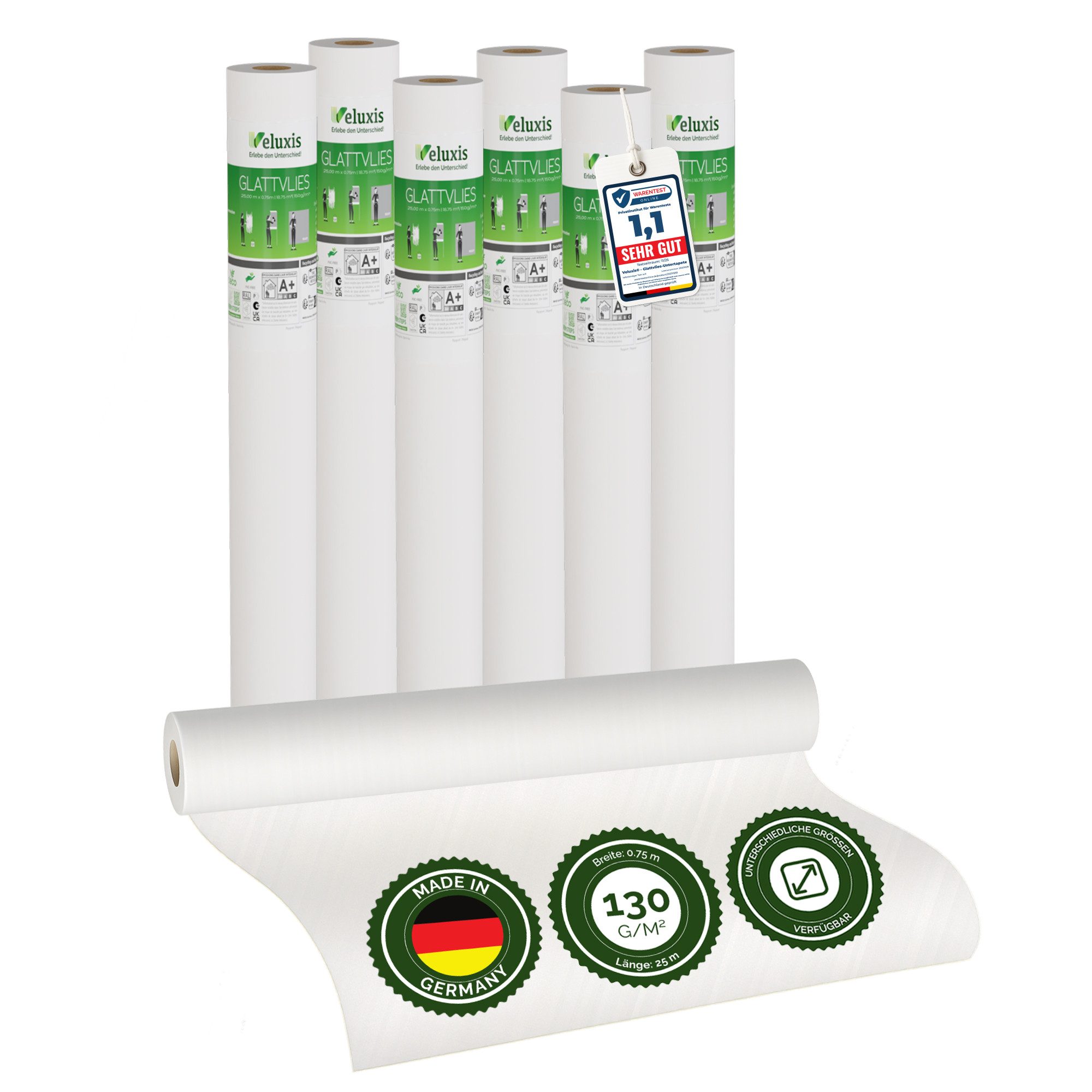Veluxis Malervlies Veluxis® Premium Glatvlies, (6-St), überstreichbar, rissüberbrückend & formstabil