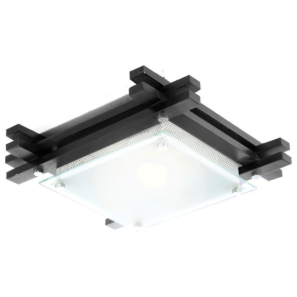 GLOBO LIGHTING LED Deckenleuchte, Leuchtmittel inklusive, Warmweiß, Decken Leuchte Holz Glas Beleuchtung Fernbedienung im Set