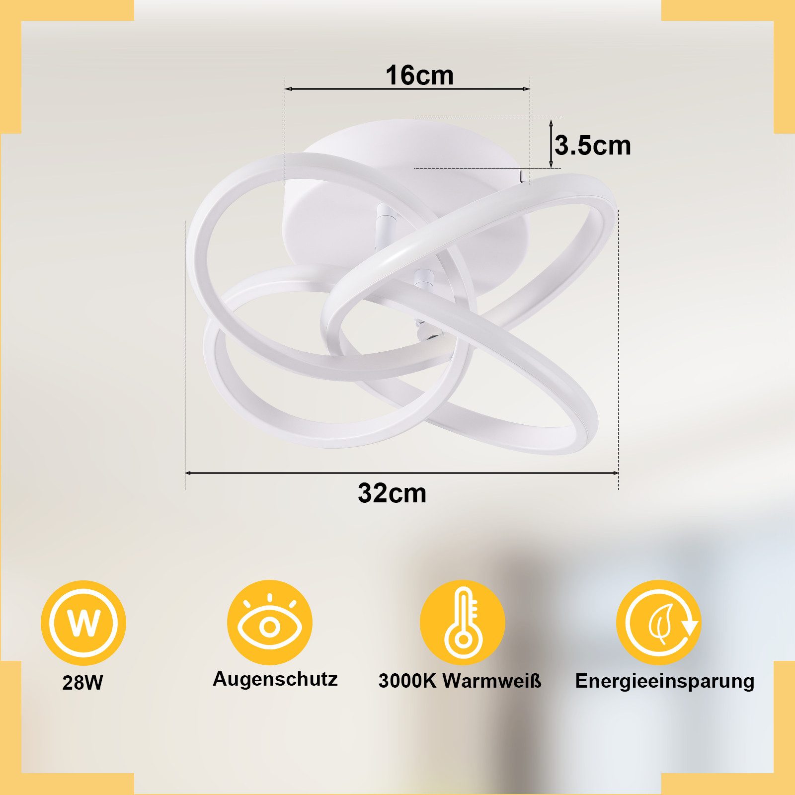 ZMH LED Deckenleuchte Deckenlampe Schlafzimmerlampe Modern Blume, 28W, LED fest integriert, Warmweiß-Neutralweiß-Kaltweiß