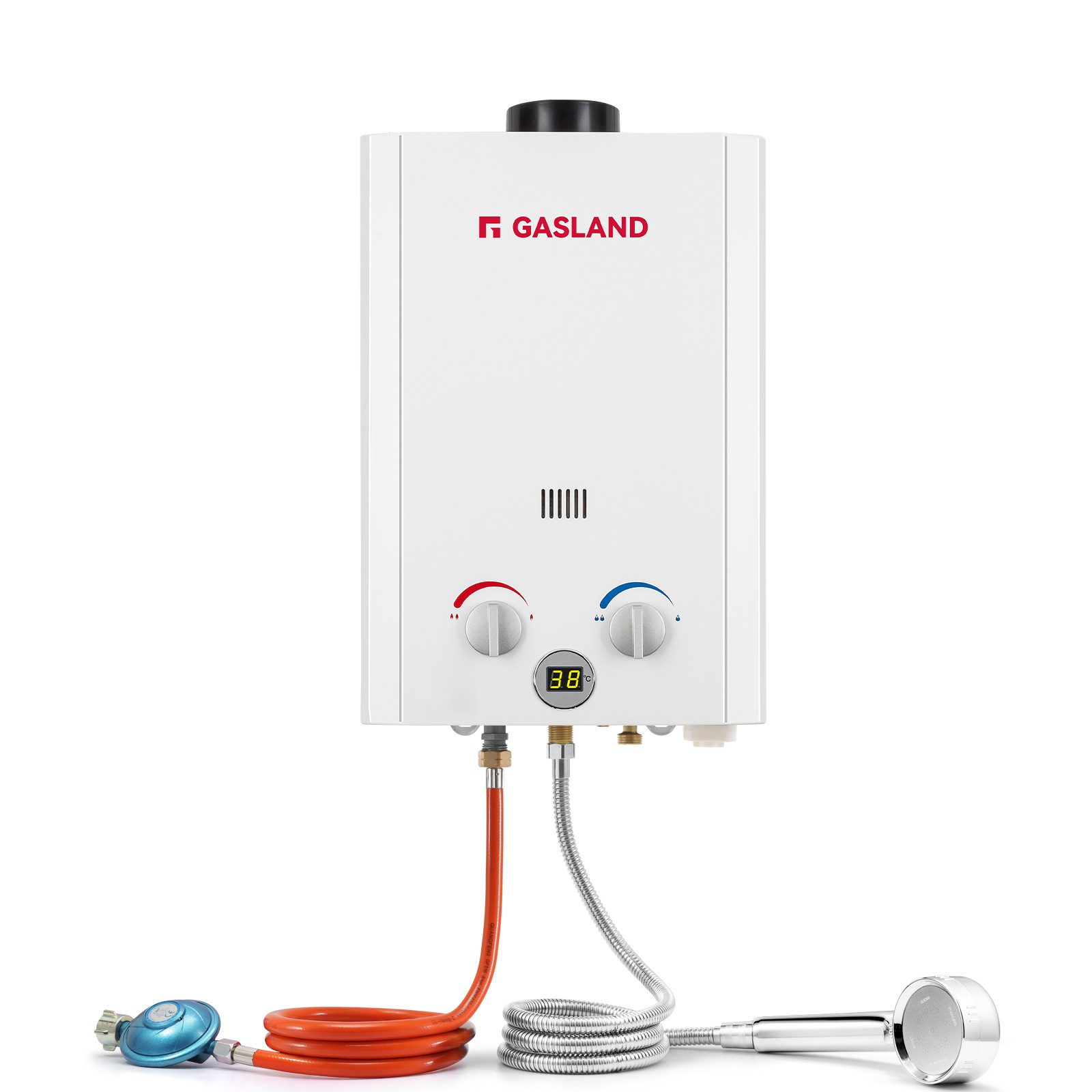 GASLAND Durchlauferhitzer BE264, 50 mbar, 10L Propan Durchlauferhitzer, Gastherme für Campingdusche, Wohnmobil