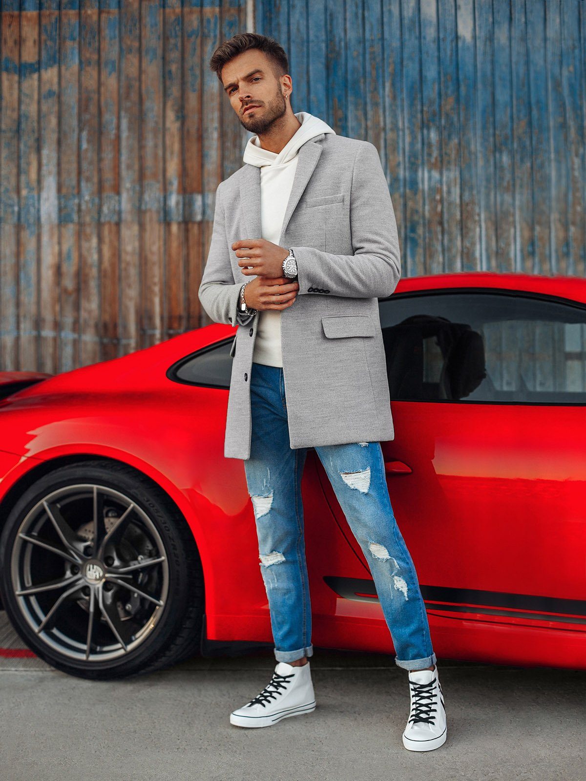 OMBRE Kurzmantel Klassischer einreihiger Herrenmantel - hellgrau V4 C432 XX günstig online kaufen