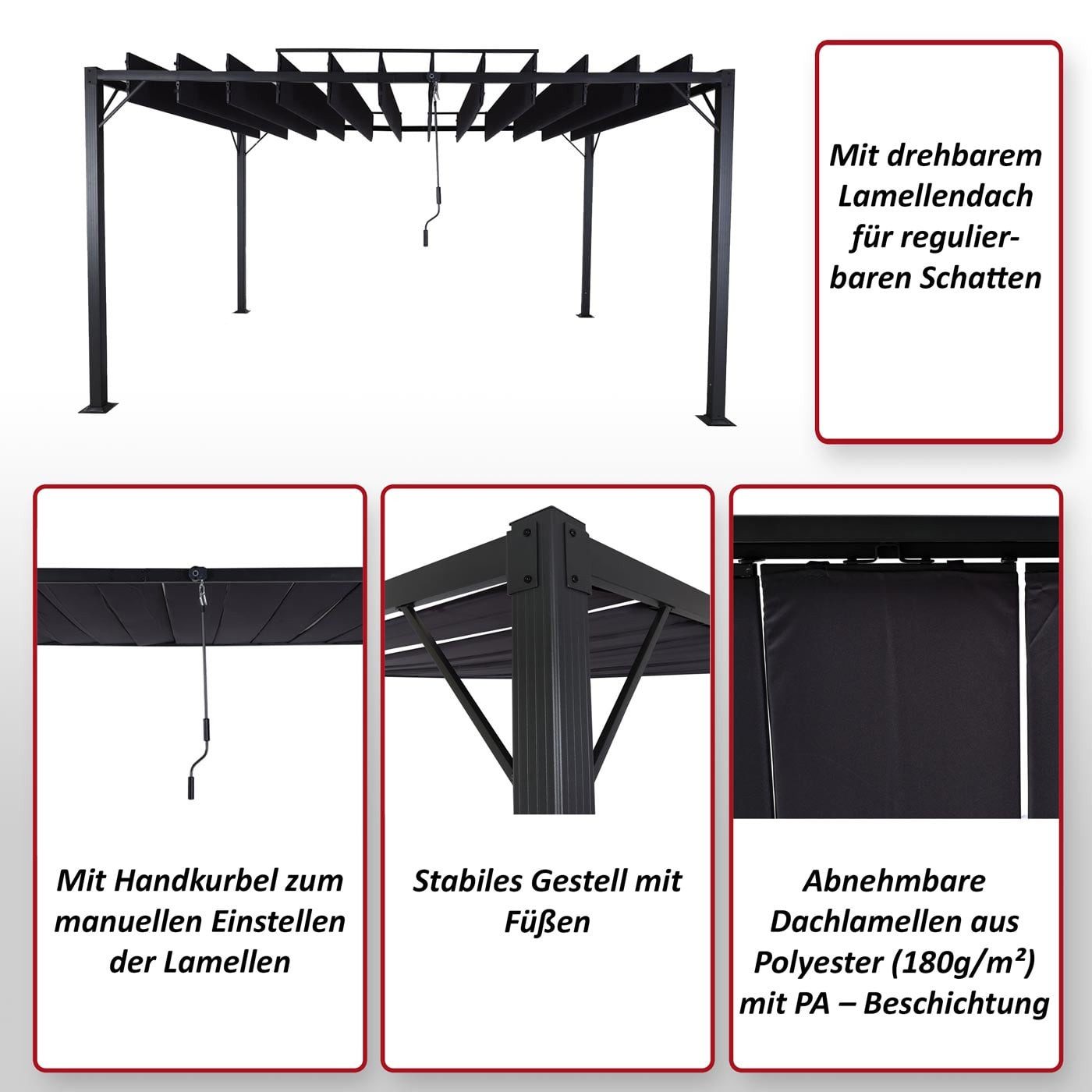 MCW Pergola MCW-L40-3x4, BxTxH: 388x295x213 cm, BSCI-Sozialstandards geprüft, Stabiles Gestell mit Füßen