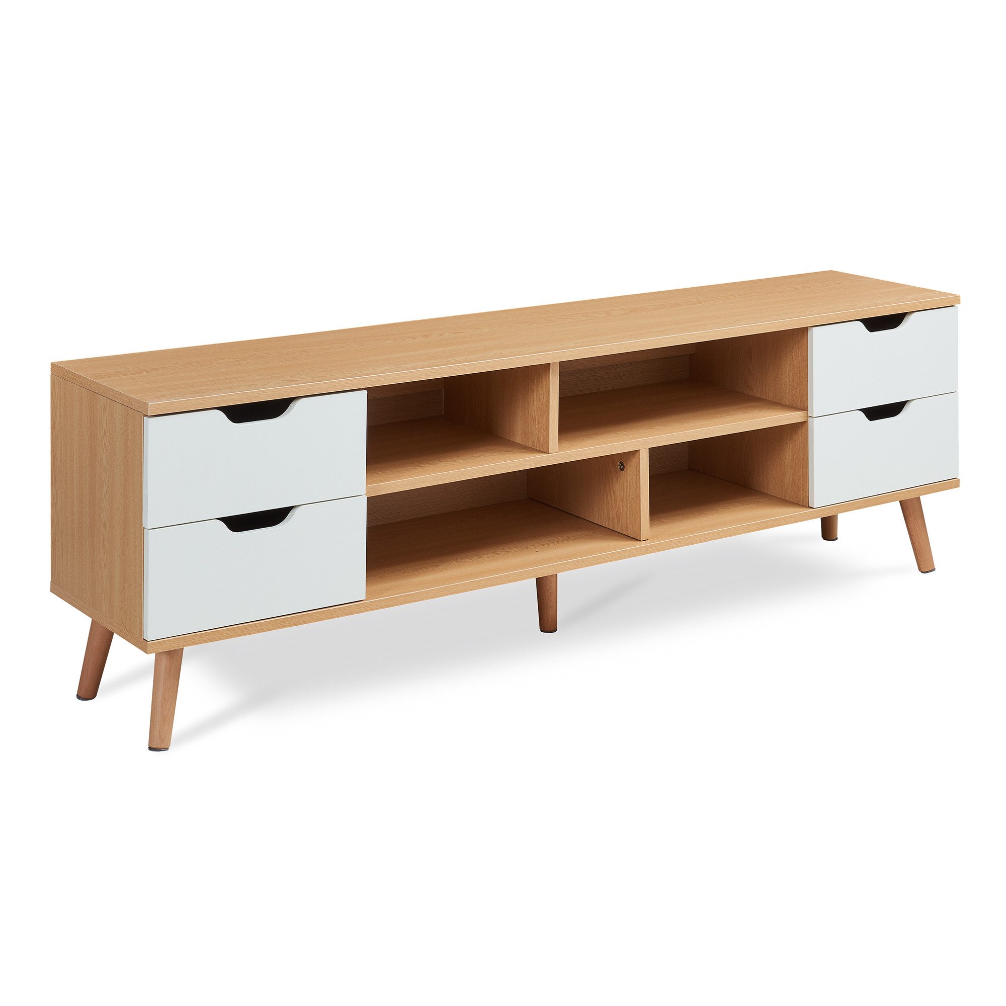 en.casa TV-Schrank »Bordkak« mit 4 Schubladen 140x30x45 cm Eicheoptik/Weiß