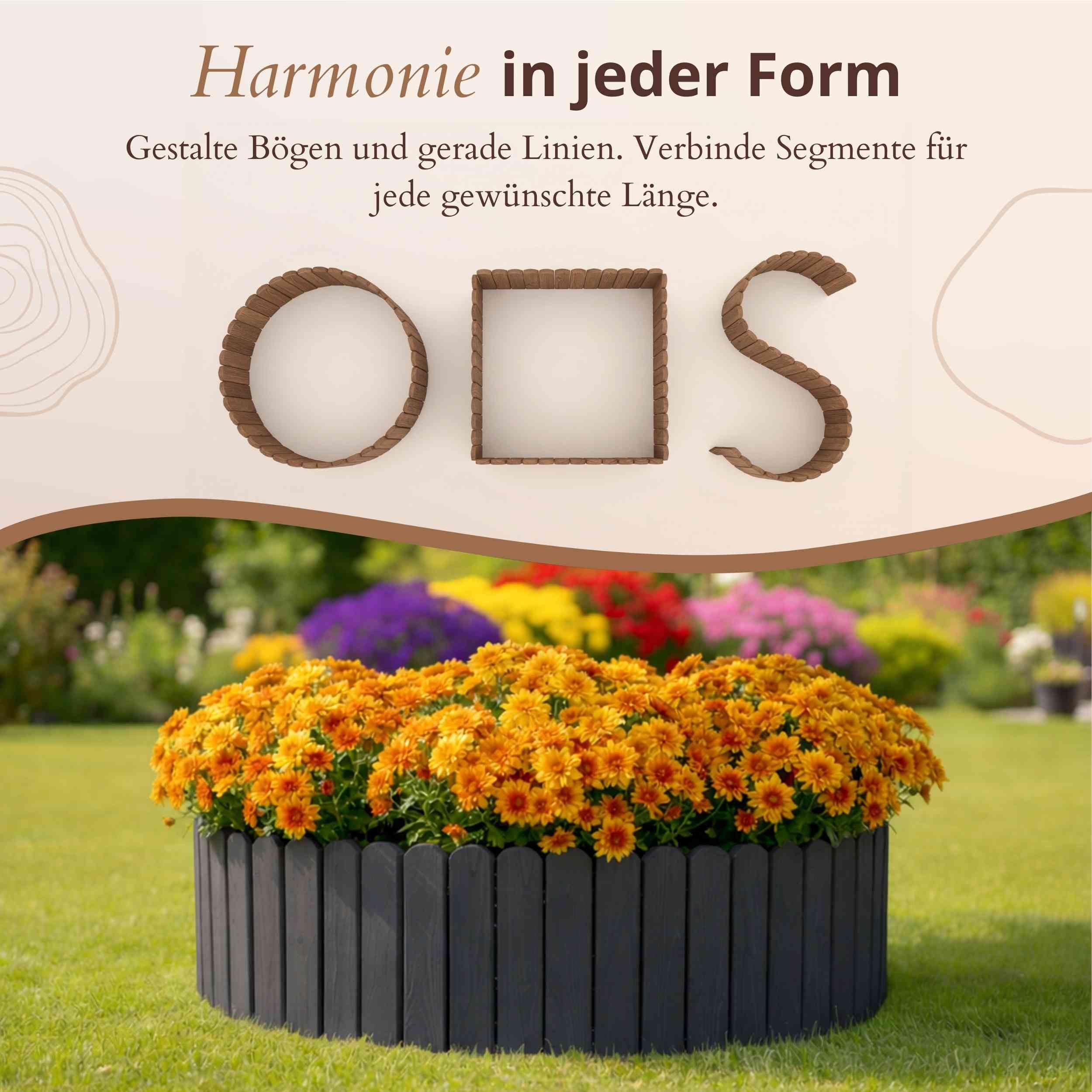 Floranica Beetbegrenzung Flexible Rasenkante Rollborder Beeteinfassung Beetumrandung Holzzaun, LxH: 100x10 cm, 1 Stk., Anthrazit, für Garten, Baum, Hochbeet und – Bild 4 von 5