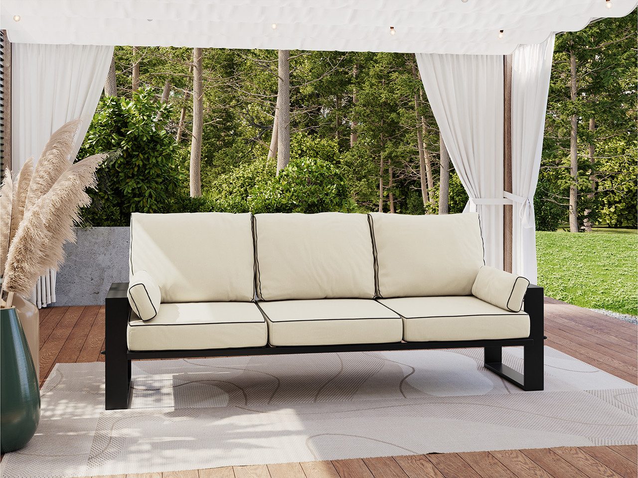 MKS MÖBEL Sofa ELBA, Wellenfeder, Metallbeinen, T30-Schaum, Outdoor Sofa, Terrasse, Outdoor Gartensofa, 3-Personen, Metallrahmen, Wetterfest