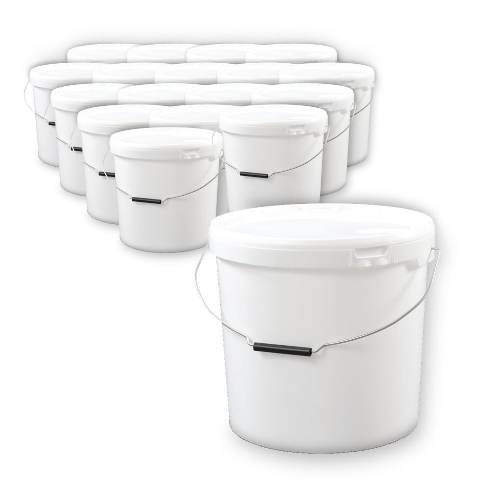 Trevendo Putzeimer 15 Stück Leereimer mit Deckel 20 Liter weiß, lebensmittelecht