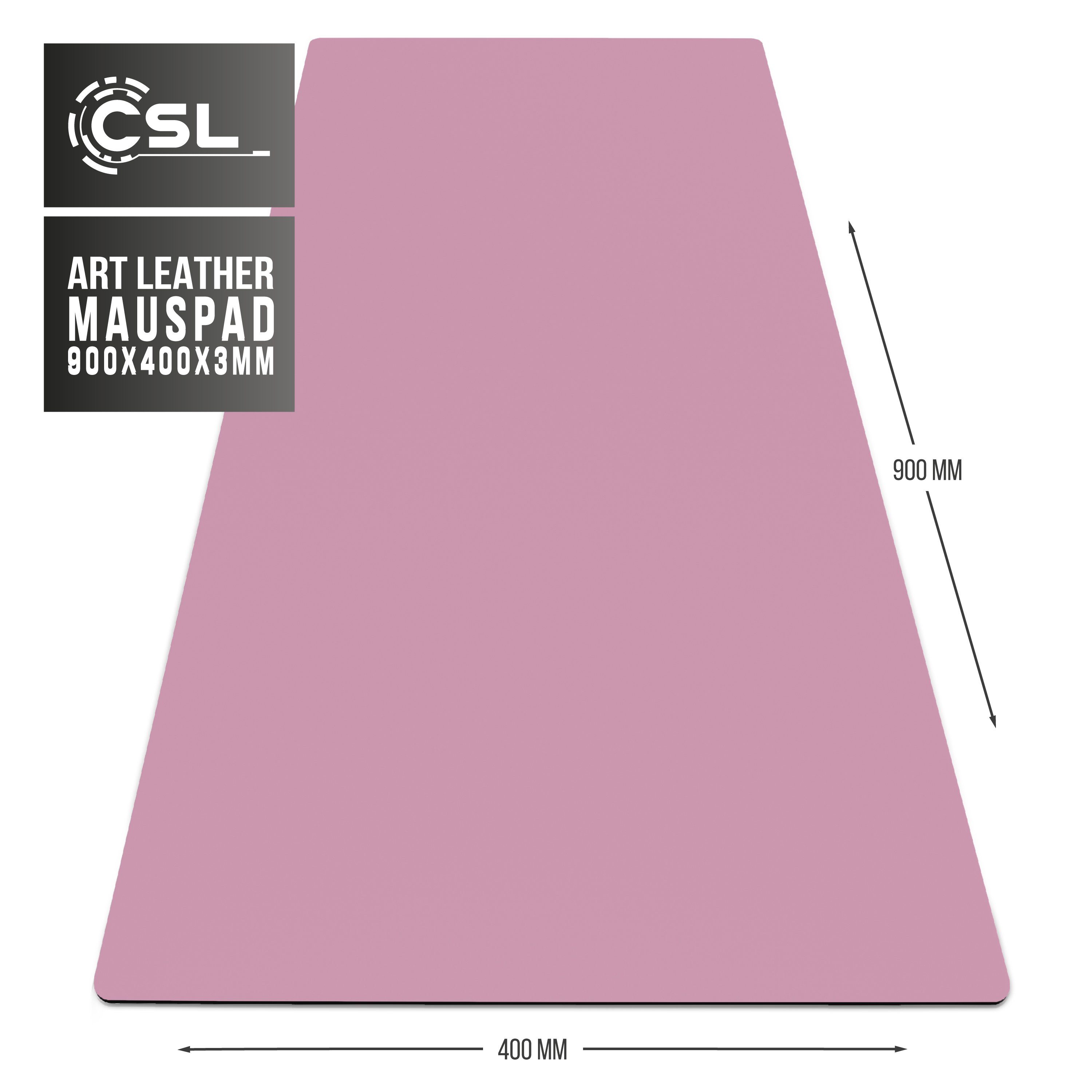 CSL Mauspad XXL Mousepad 900 x 400 x 3 mm, Tischunterlage, Elegante Leder Optik, rutschfest, abwaschbar, Office Schreibtischunterlage, Dunkelrosa