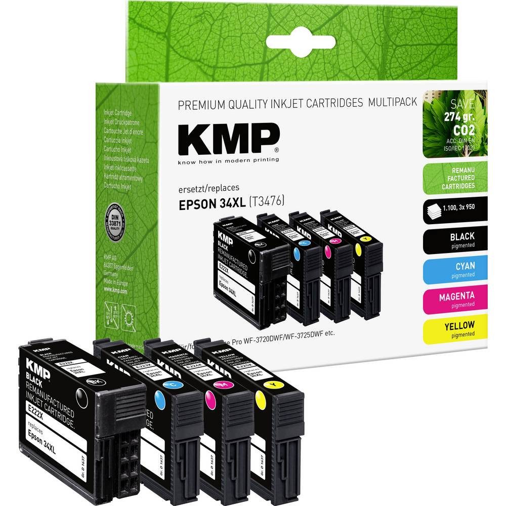 KMP Tintenpatrone für Epson Workforce Pro WF-3720, 34XL 1637,4005 Tintenpatrone