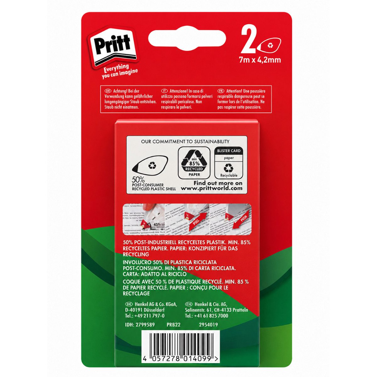 PRITT Marker Mini Korrektur Roller 2 Stück Korrekturband 4,2 mm × 7 m, (2-tlg)