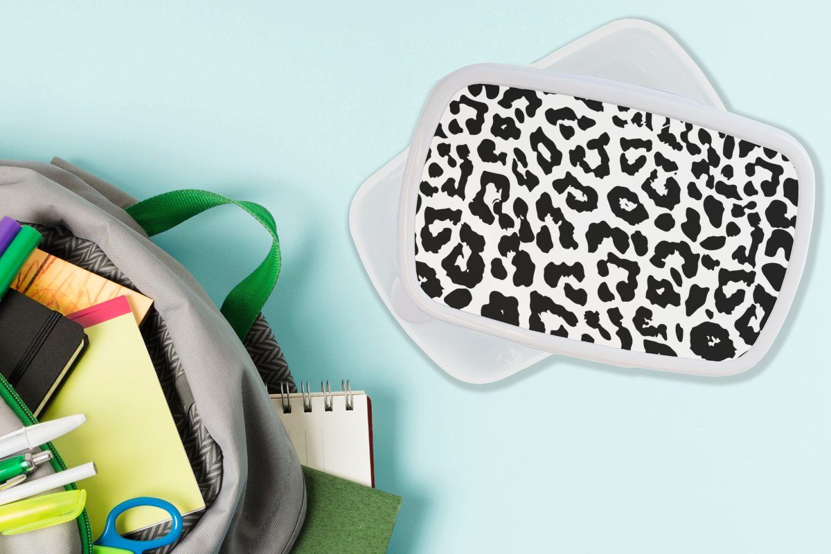 Kunststoff, und Brotbox MuchoWow Brotdose, Jungs und Design - für - für Lunchbox Weiß, (2-tlg), Schwarz - Erwachsene, Mädchen Kinder Tiermuster