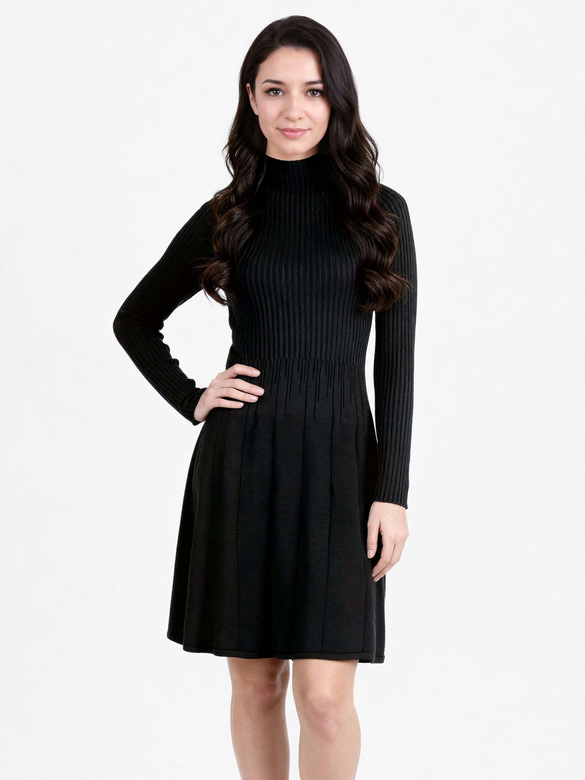 PEKIVESSA Strickkleid Rippstrick-Kleid tailliert mit ausgestelltem günstig online kaufen