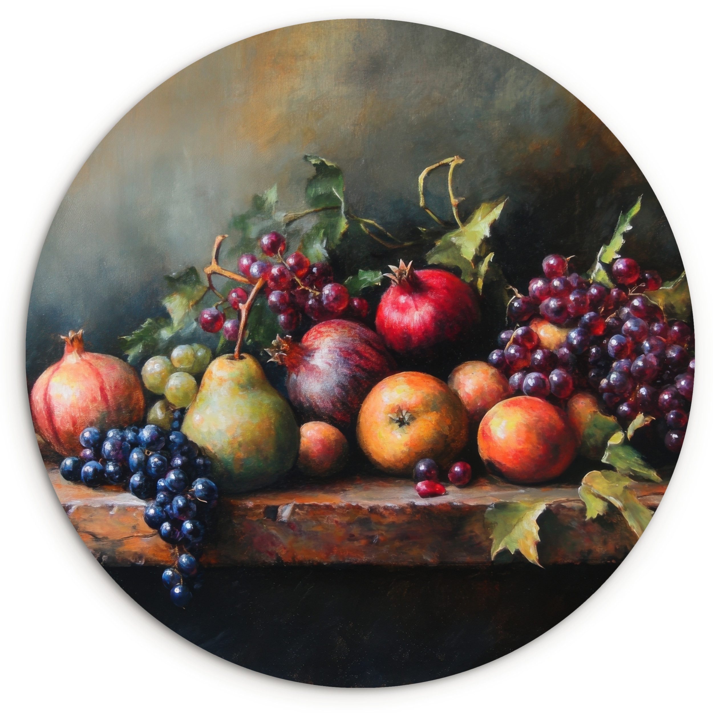 MuchoWow Gemälde Rustikal - Stilleben - Obst, Fotodruck (1 St), Kreis Wanddekoration, Rundes Wandbild, 30x30 cm
