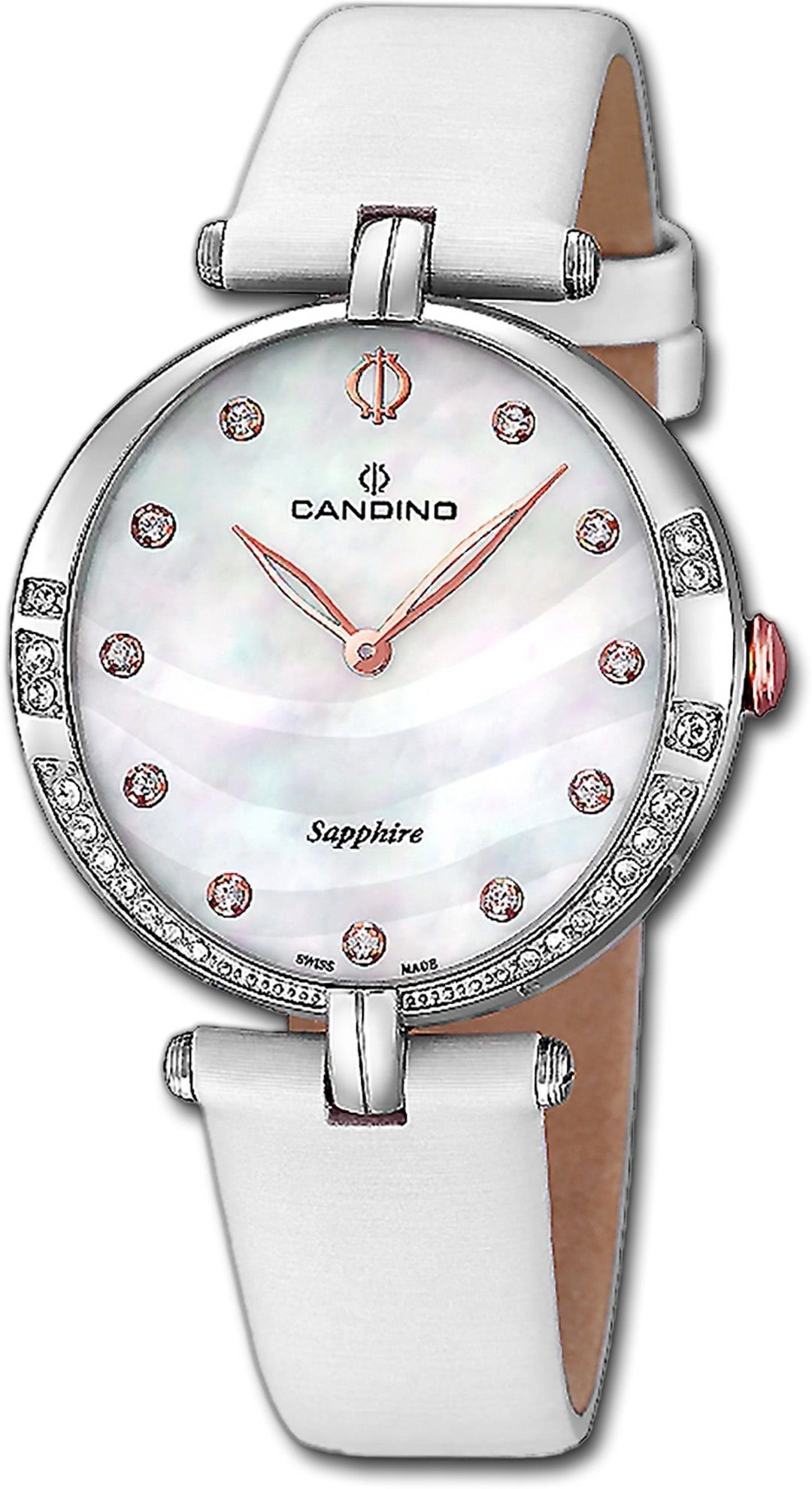 Candino Quarzuhr Candino Damenuhr Elegance C4601/2, Damen Armbanduhr rund, Edelstahlarmband weiß