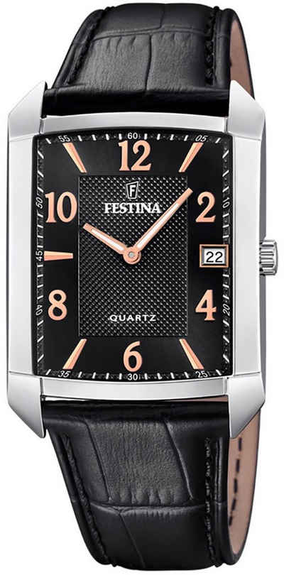 Festina Quarzuhr Festina Herren Uhr F20464/3 Elegant, (Armbanduhr), Herren Armbanduhr eckig, Lederarmband schwarz
