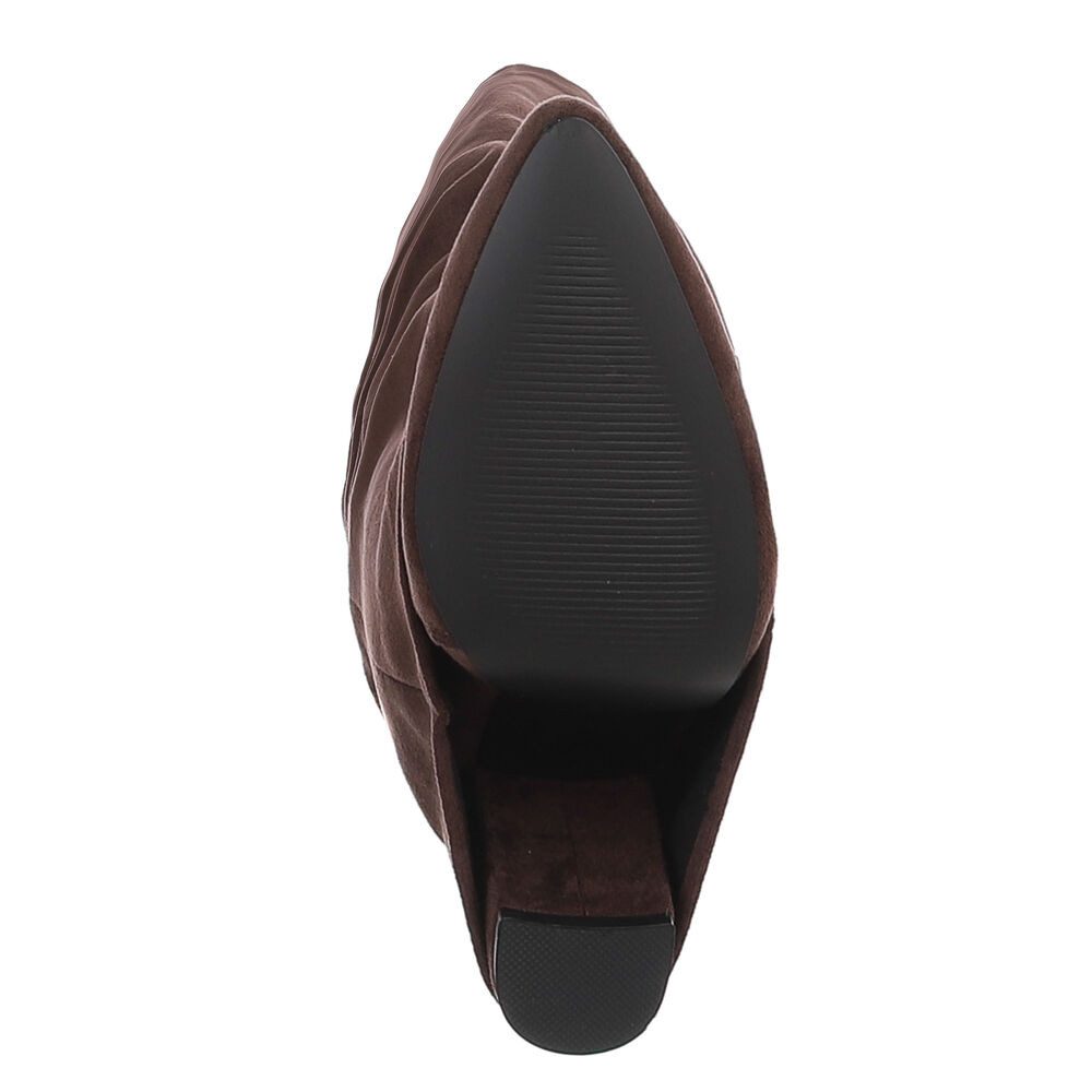 Ital-Design Damen Kniehohe Stiefel mit spitzer Form & Faltenoptik High-Heel-Stiefel (92214253) Blockabsatz Stiefel in Braun