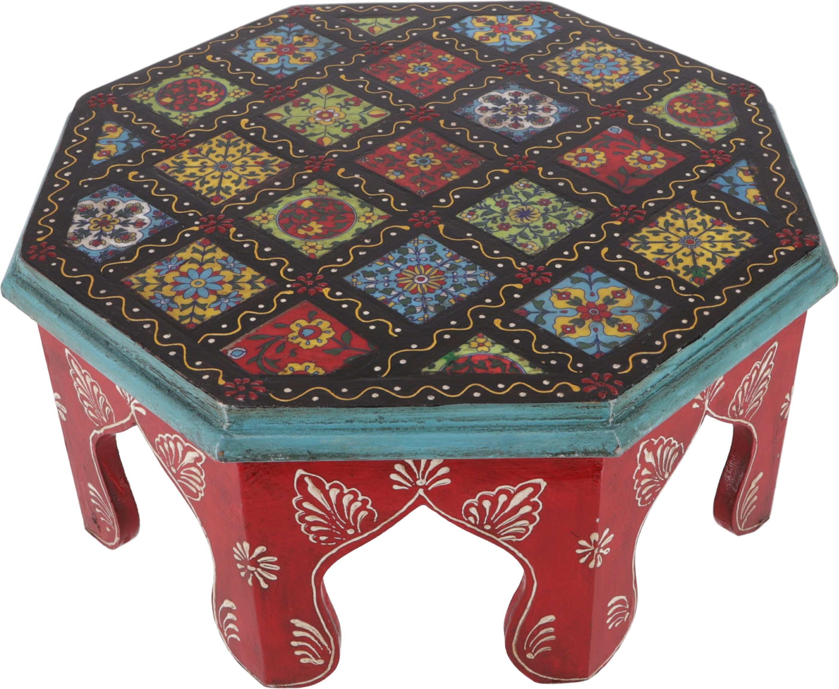 Guru-Shop Couchtisch Bemalter kleiner Tisch mit Fliesenmosaik - rot.. rot Ø 36 cm