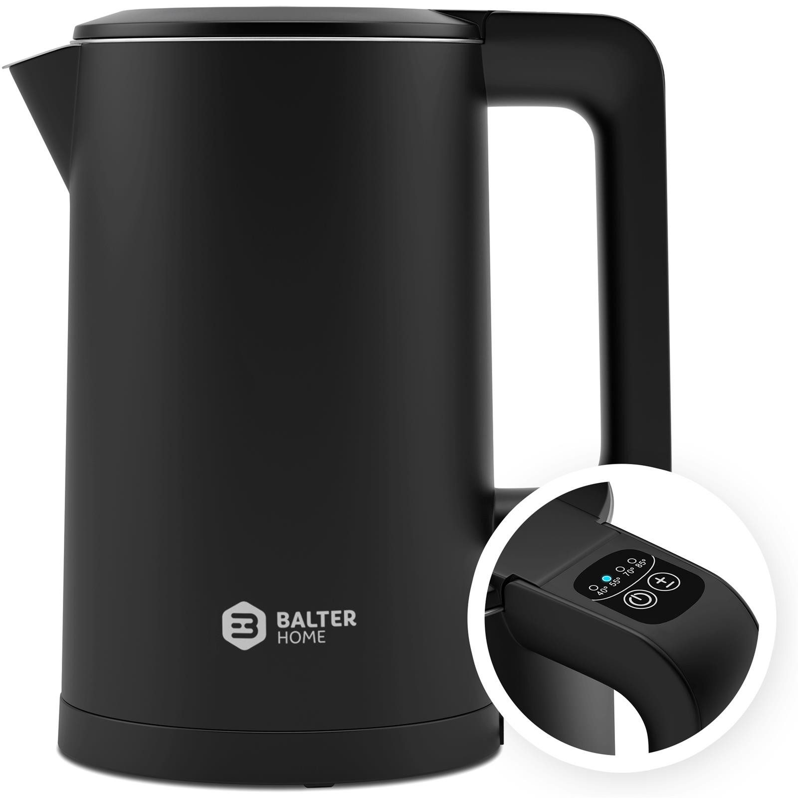 Balter Wasserkocher Wasserkocher WK-04-Touch-BL, 1.7 l, 1800 W, Temperatureinstellung, Doppelwanddesign, Berührungssicher
