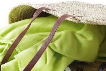 Kobolo Shopper Ibizatasche aus Palmblatt mit Echt-Lederhenkeln