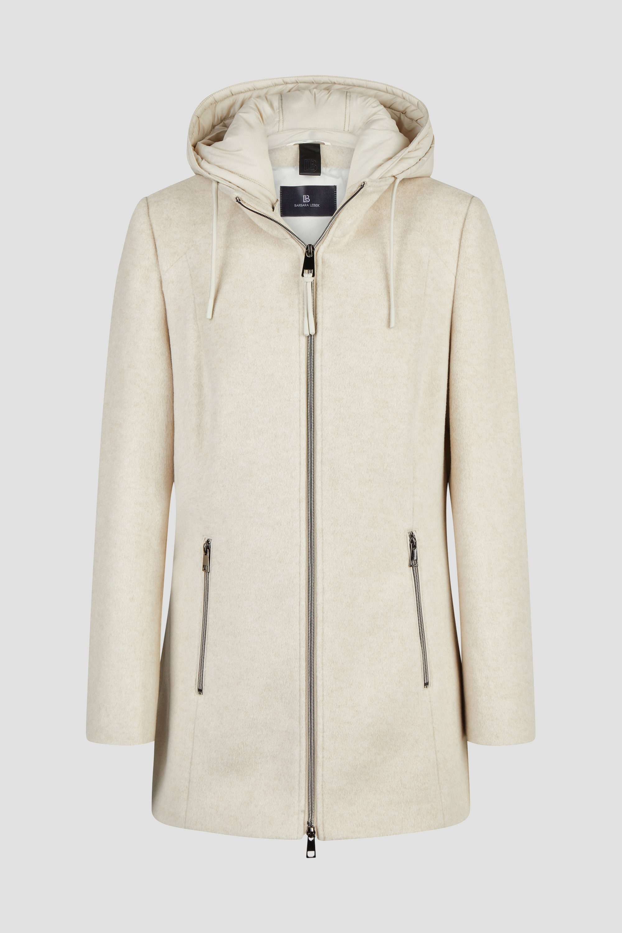 Barbara Lebek Wolljacke Damenmantel oder Wollmantel mit Kapuze in Beige