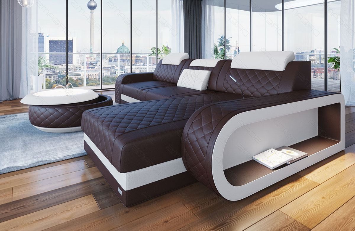 Sofa Dreams Ecksofa Ledersofa Berlin L Form Mini Couch mit LED, Designersofa, Sofa aus Eigenproduktion