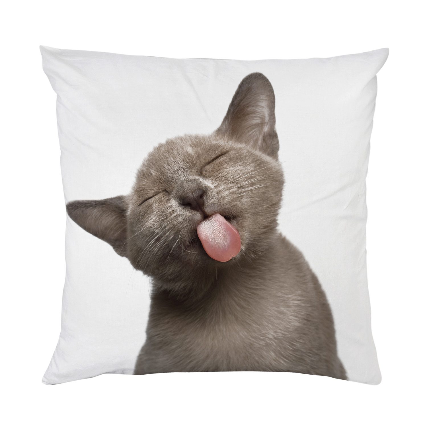 queence Dekokissen Katzenzunge, Kissenhülle mit HD Premium Druck, geruchsneutral, 40x40cm