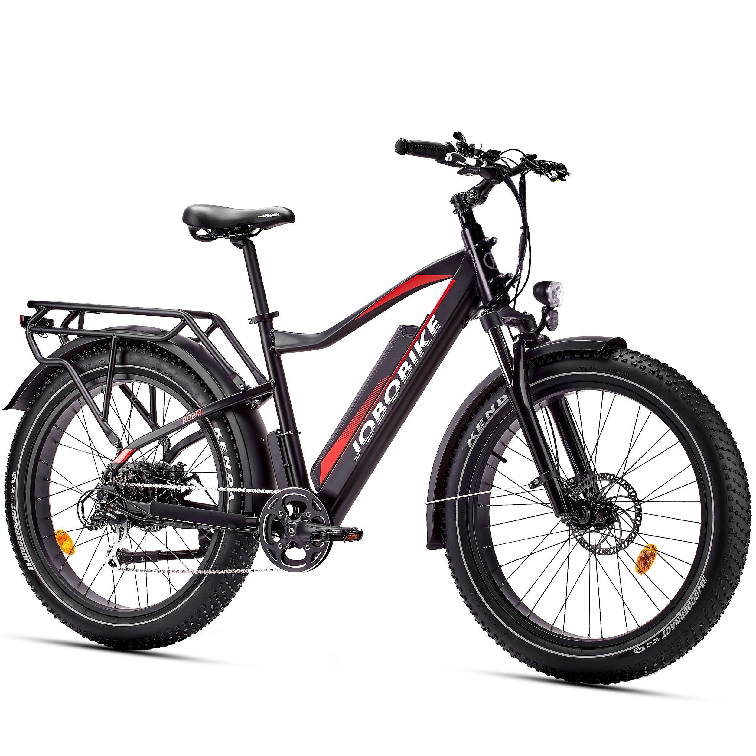 JOBOBIKE E-Bike Mountainbike 26x4,0 Zoll, Robin 624Wh, max. 100km, für Damen und Herren, 7 Gang Shimano, Kettenschaltung, Heckmotor, 624 Wh, (Aluminium Rahmen, Tragfähigkeit: 130 kg, abnehmbarer Akku), hydr. Scheibenbremse, Pedelec MTB mit fettem Reifen, 5 Stufen
