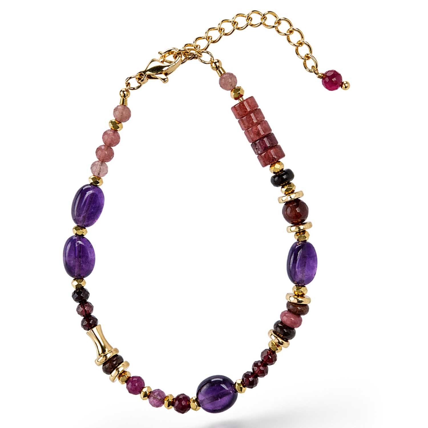 Perlenarmband Armband Amita mit Amethyst, Rubin, Granat & Rosenquarz