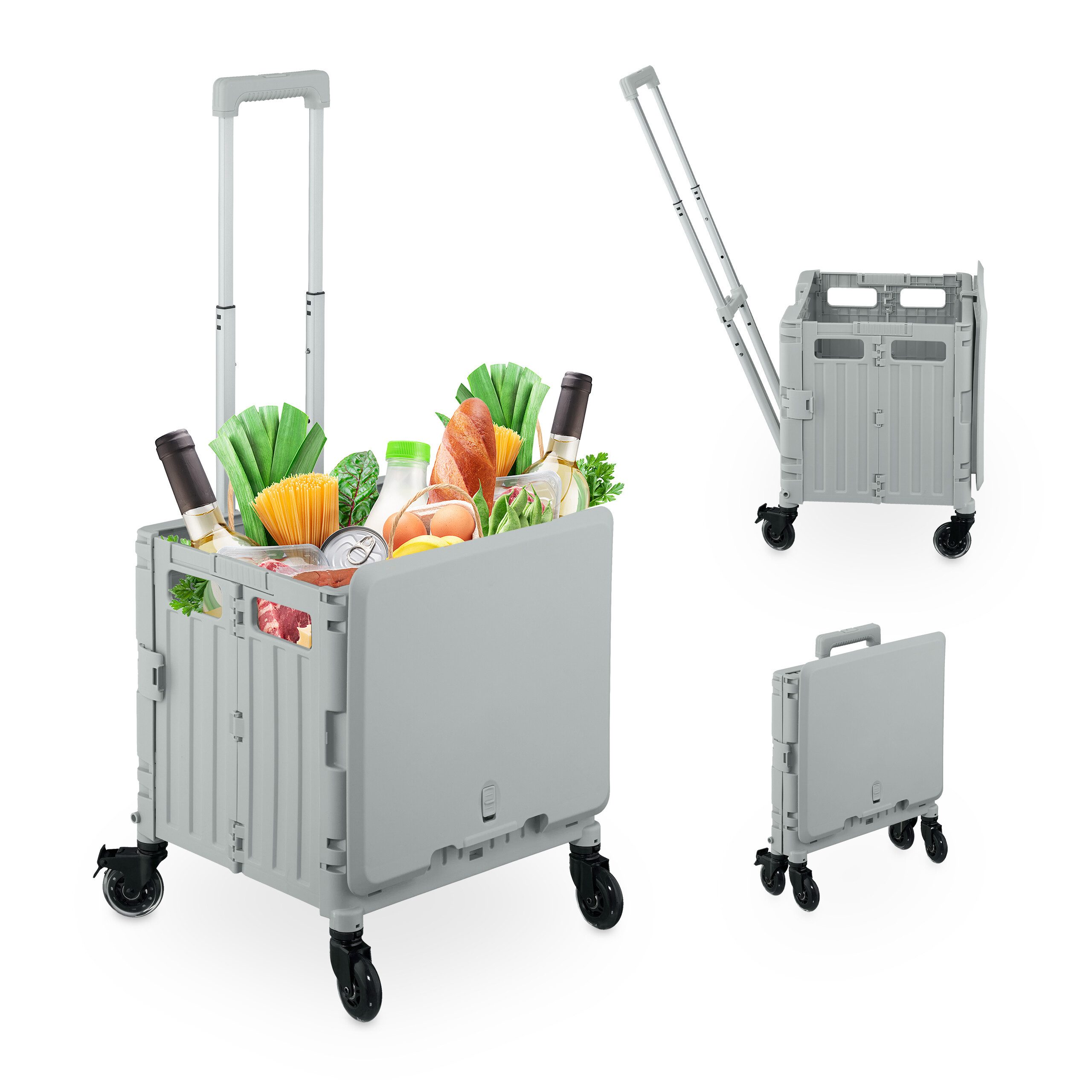 relaxdays Einkaufstrolley mit Deckel, grau günstig online kaufen