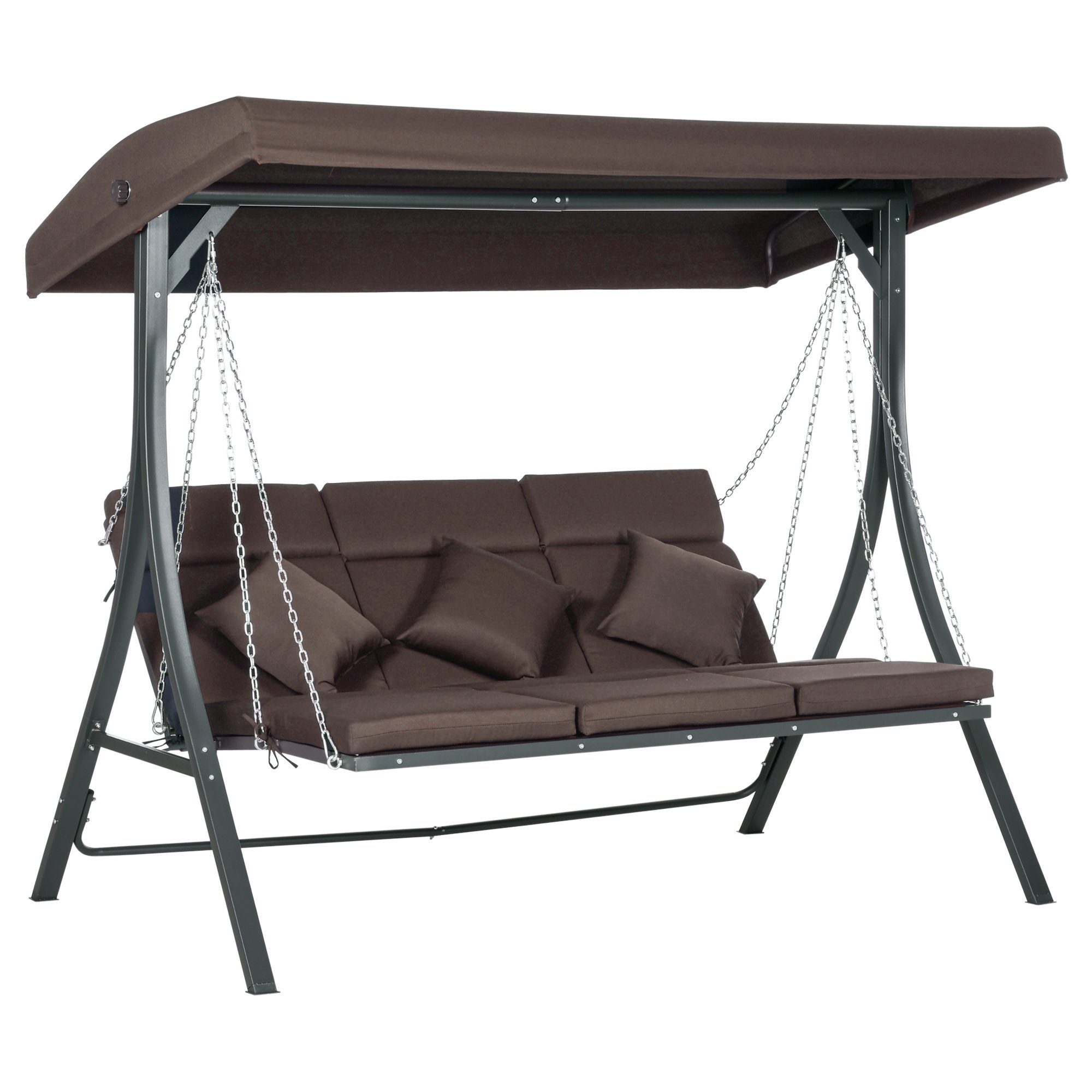 Outsunny Hollywoodschaukel Relaxstuhl, bis 270 kg Belastbar, Metall, Texteline, Braun, 3-Sitzer, Nicht Verfügbar, Set, 1 tlg., Schaukelstuhl, 198L x 118B x 168H cm