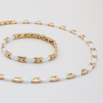 ELLAWIL Collier-Set Collier und Armband aus Keramik und Edelstahl weiß/gold (Kettenlänge 49 cm, Armbandlänge 20cm), inklusive Geschenkschachtel