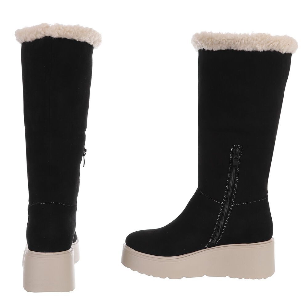 Ital-Design Wärmende Plateau-Stiefel mit flauschigem Schaft für Damen Plateaustiefelette (90851760) Keilabsatz/Wedge Stiefeletten in Schwarz