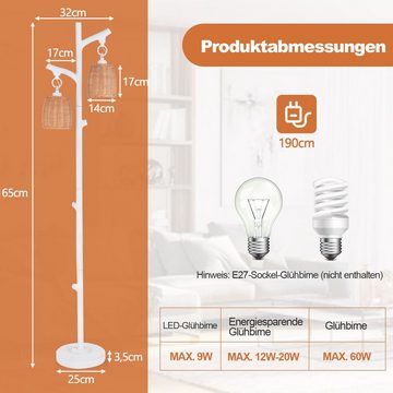 COSTWAY Stehlampe, ohne Leuchtmittel, dimmbar, mit 2 Weidenlampenschirm 165cm