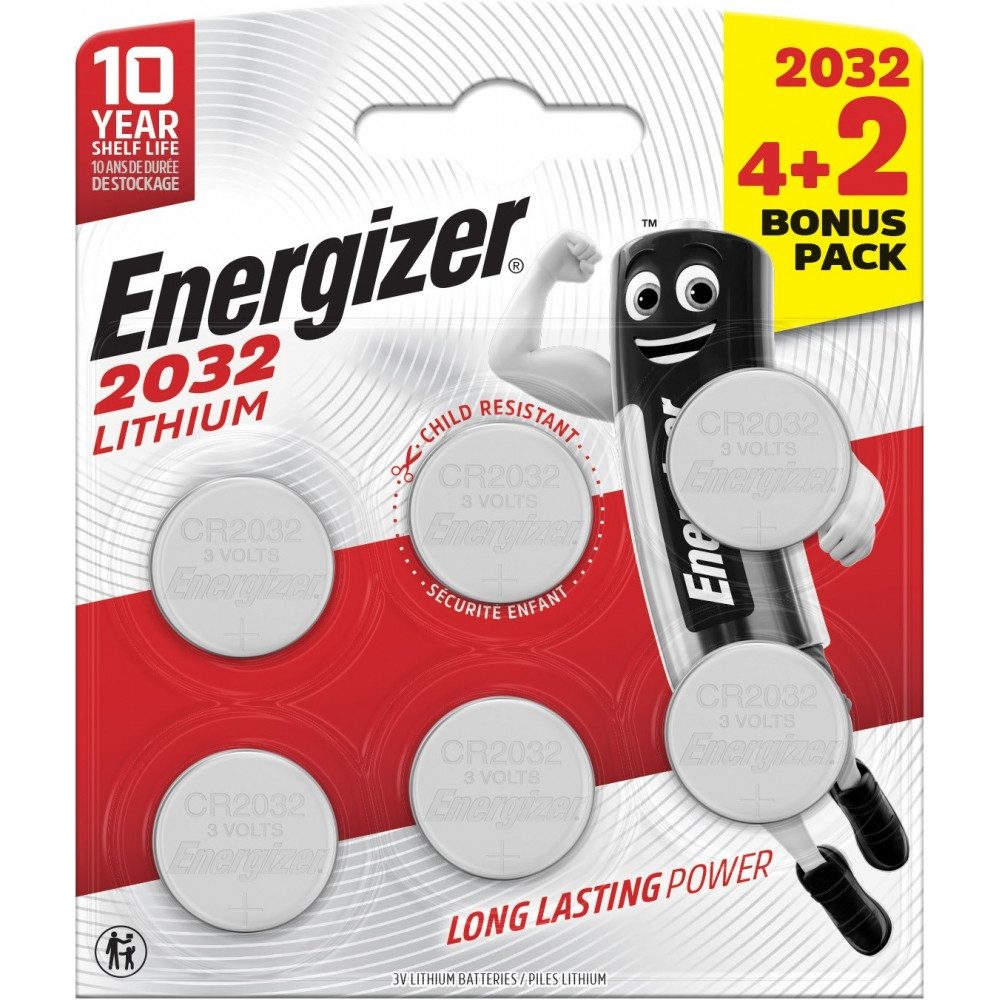 Energizer Energizer CR2032 4+2er Blister Knopfzelle Batterie, (3 V V), Umweltfreundlich und kindergesichert verpackt