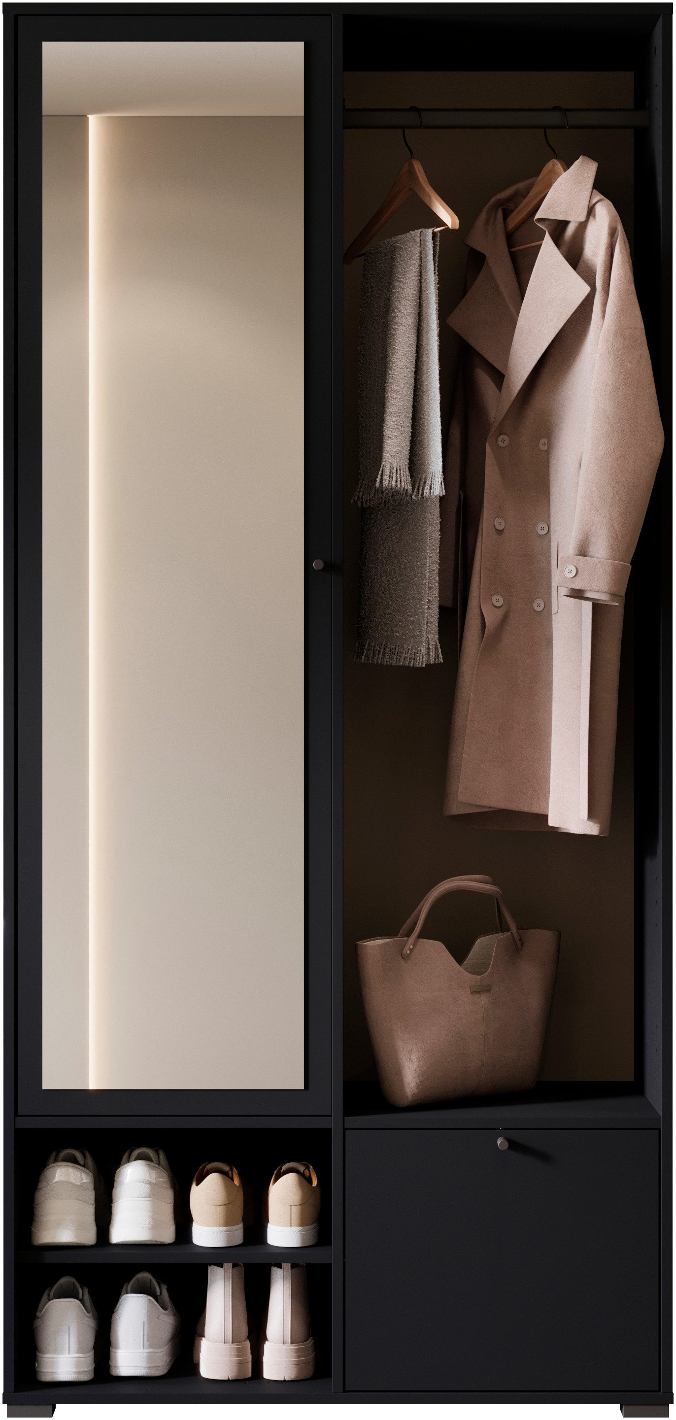 Home affaire Garderobenschrank DINO Kompaktgarderobe, Garderoben-Set DINO Mit Spiegel und Kleiderstange, 90 cm breit, Türanschlag wechselbar – Bild 4 von 5