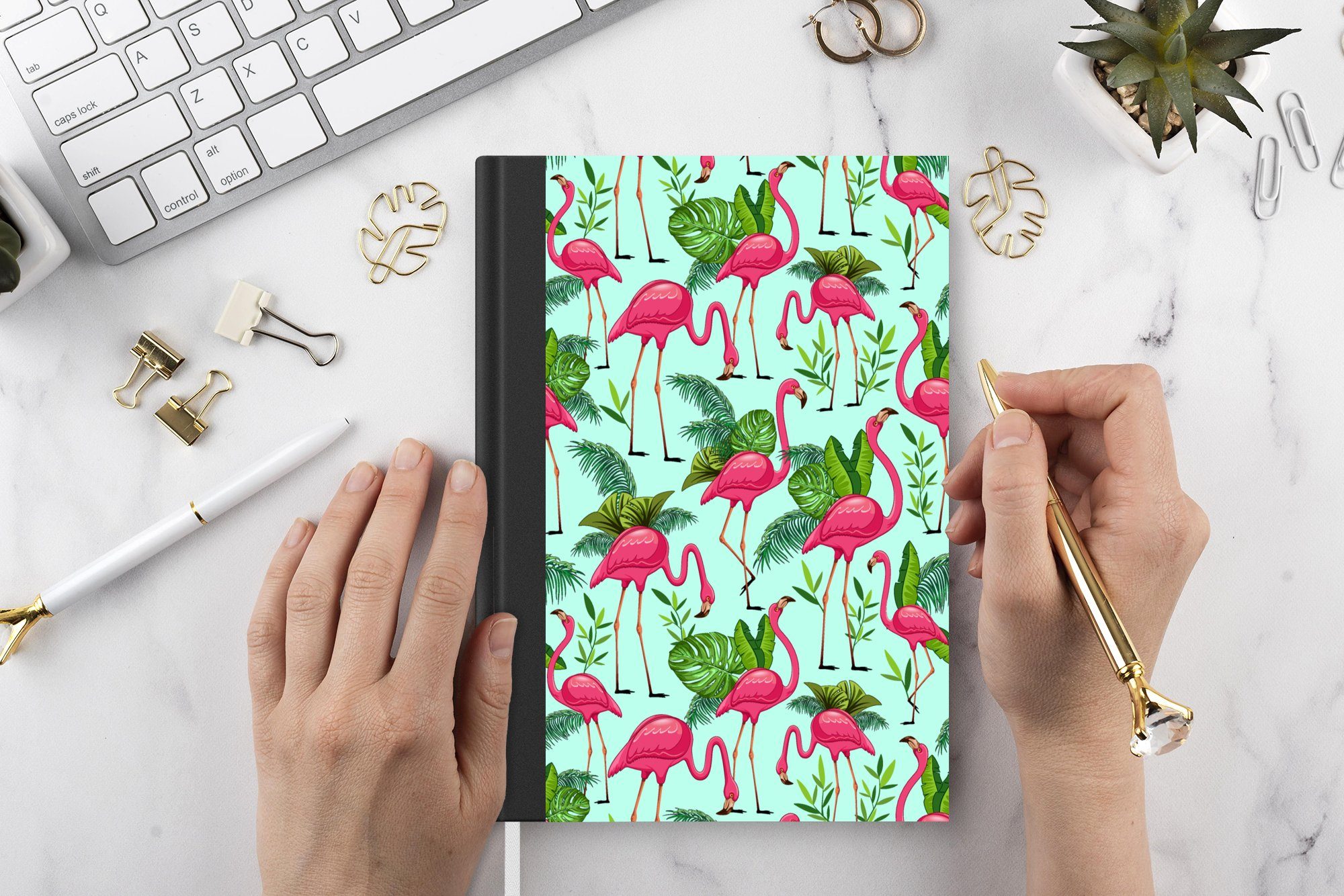 MuchoWow Notizbuch Flamingo Notizheft, Merkzettel, Haushaltsbuch Muster, 98 Dschungel - - Tiere Journal, A5, - Tagebuch, Seiten