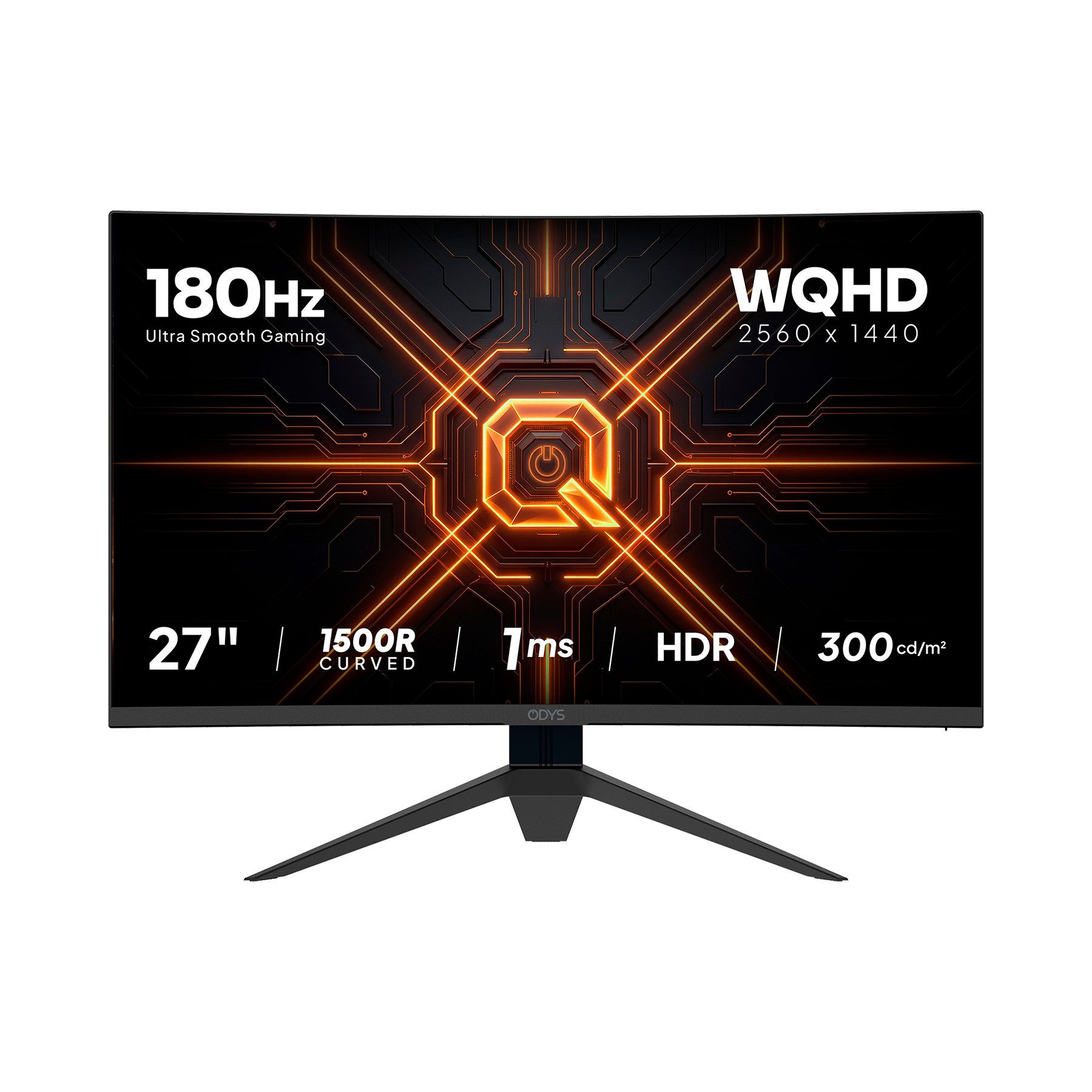 Odys Q27-X LED-Monitor (2560 x 1440 px, WQHD, 1 ms Reaktionszeit, 180 Hz, LED, 27" WQHD Gaming Monitor, 180 Hz, 1 ms, HDR, VA Panel, 125 % sRGB)