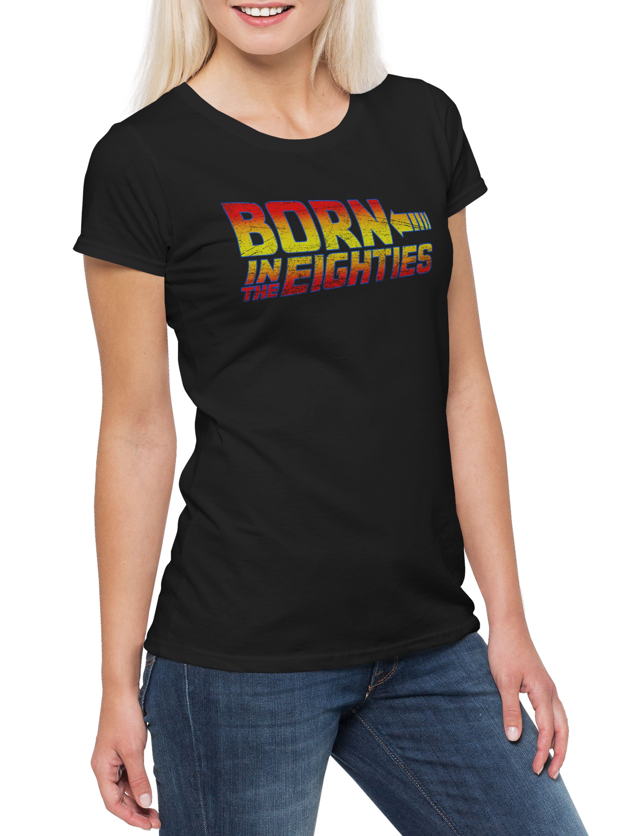 Print-Shirt Born In The Eighties Damen T-Shirt Achtziger 80s Back To Nerd The