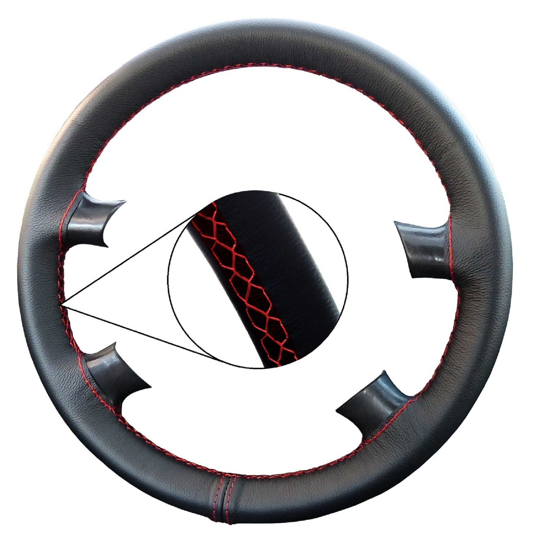 LECO Lenkradbezug Lenkradhülle mit roter Naht für VW, Audi, Renault, Opel, Mercedes, BMW, Echtleder