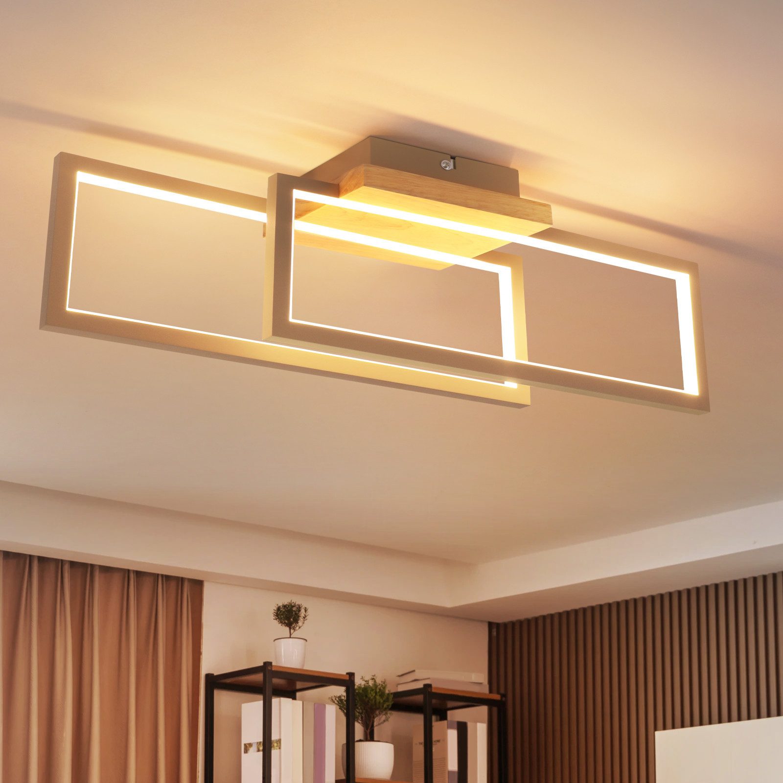 ZMH LED Deckenleuchte LED Deckenlampe Holz : 24W Modern Design Flurlampe Flur Rechteck, LED fest integriert