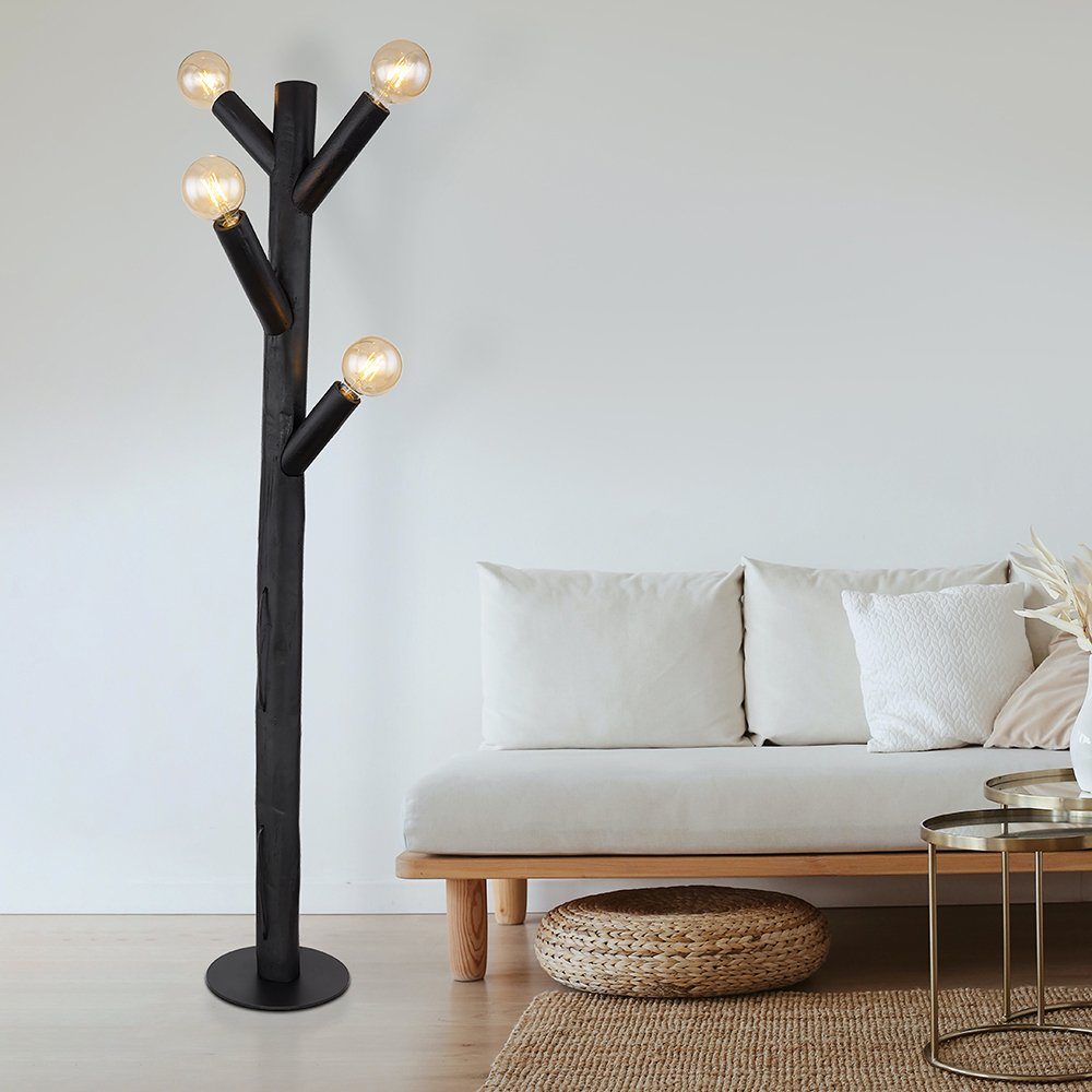 nicht etc-shop Stehlampe Standlampe Schwarz Stehlampe, LED Holzleuchte Wohnzimmerleuchte inklusive, Leuchtmittel
