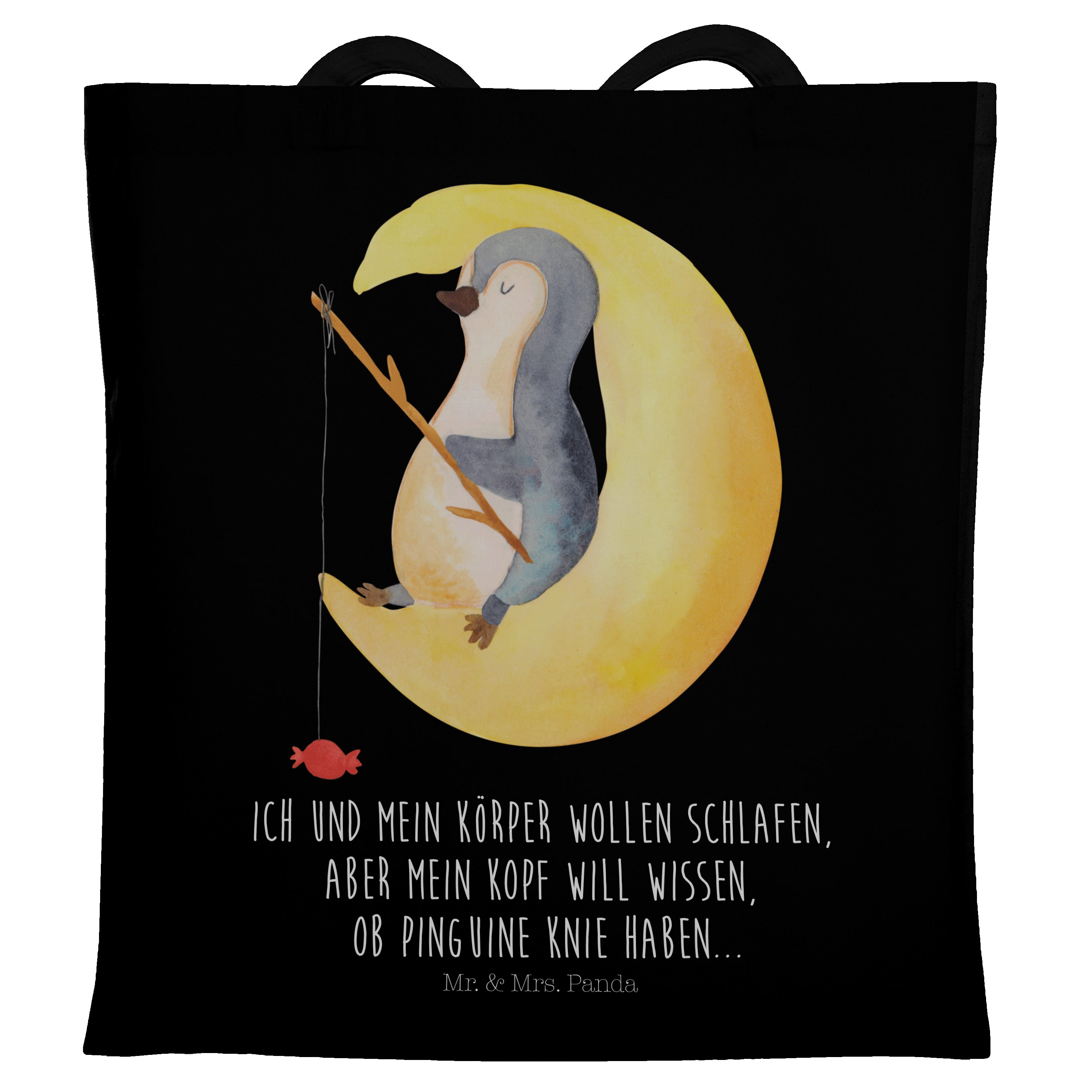 Mr. & Mrs. Panda Tragetasche Pinguin Mond - Schwarz - Geschenk, Einkaufstasche, Angel, Stoffbeutel (1-tlg)