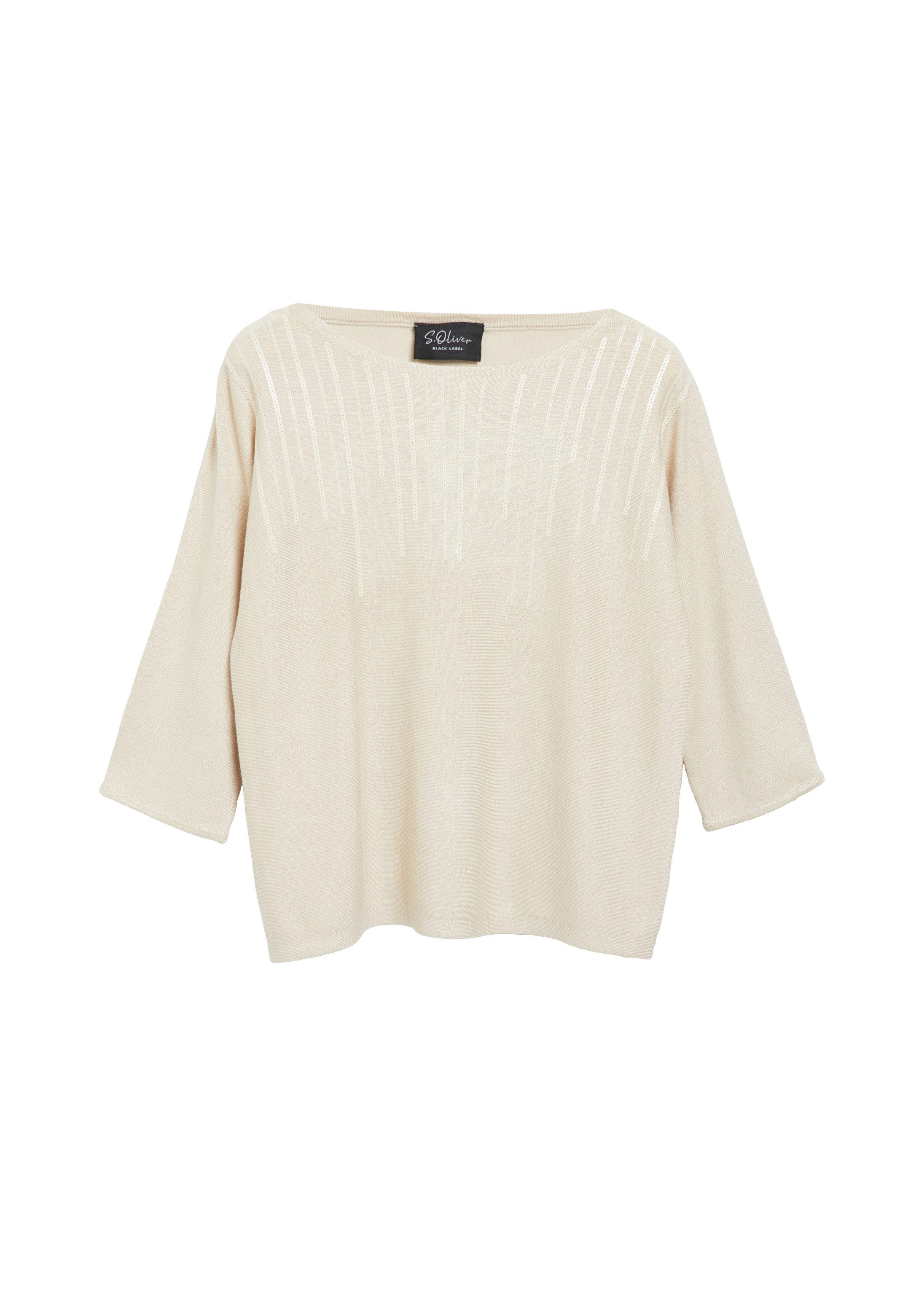 s.Oliver 3/4 Arm-Pullover Strickpullover Feinstrickpullover mit Pailletten im Relaxed Fit