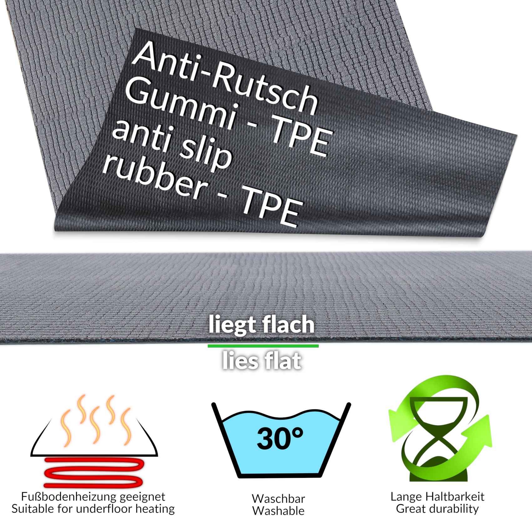 ANRO Küchenläufer Flurläufer WILSON Premium Teppichläufer Textil, Eckig, Höhe: 3 mm, Velour